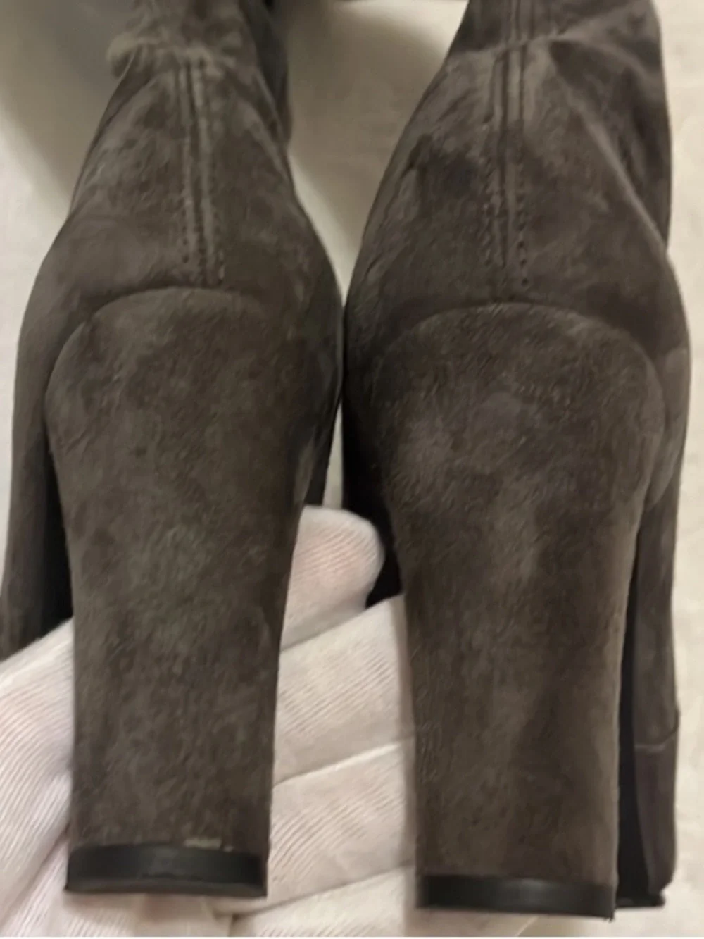 Stuart Weitzman Highland Charcoal Gray Over-the-Knee Suede Block Heeled Boots